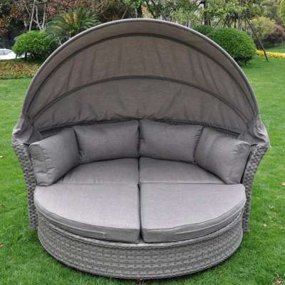 Patio Bali Canopy Bed Outdoor, Wicker Outdoor Sofa Bed Rattan Round Lounge With Canopy