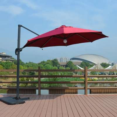 3M Outdoor LED Parasol Patio Solar Sun Shade Garden Banana Cantilever Hanging Umbrella Solar Powered LED Light Bar Parasol