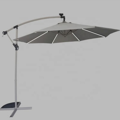 3M Outdoor LED Parasol Patio Solar Sun Shade Garden Banana Cantilever Hanging Umbrella Solar Powered LED Light Bar Parasol